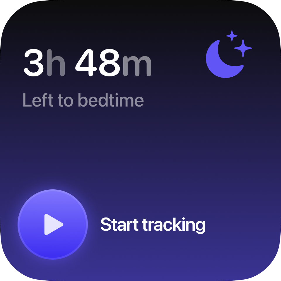 Drowse track sleep widget with a bedtime countdown and start button